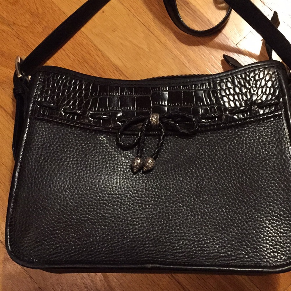 Black Pressed Mock Croc Adjustable Strap Braid Bow - image 2